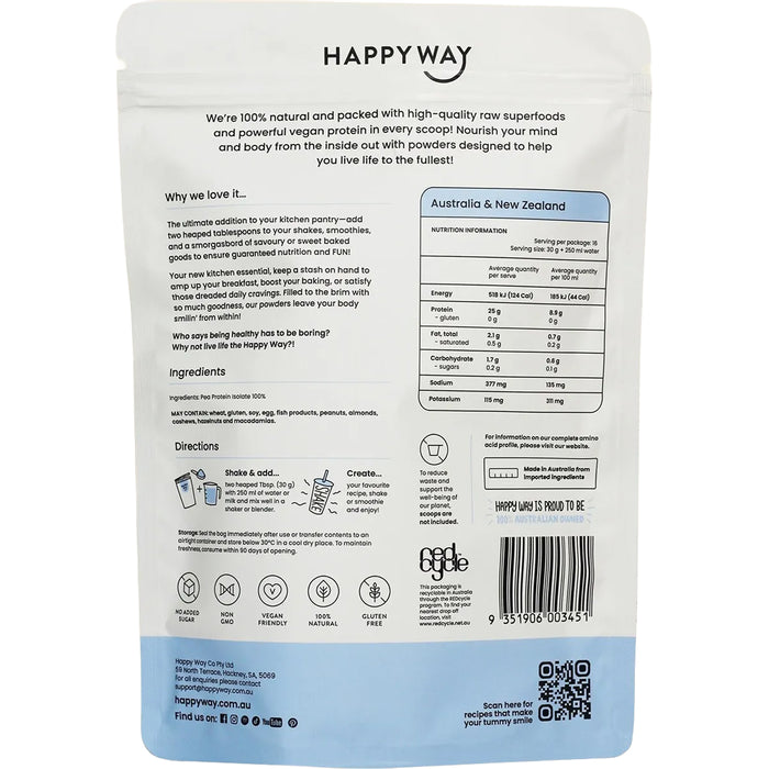 Happy Whey Vegan Unflavoured Protein Powder 500g ingredients Wicked NRG