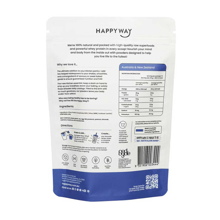 Happy Way Flavourless Whey Protein Powder Packet Back