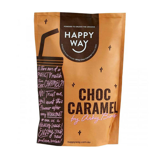 Happy Way Whey Protein by Ashy Bines Chocolate Caramel Bag