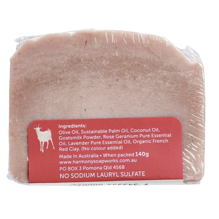 Harmony Soapworks Goat's Milk Soap Rose Geranium and Red Clay 140g Ingredients Wicked NRG