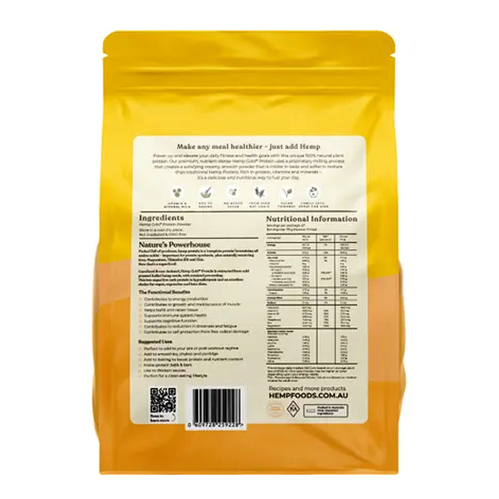 Hemp Foods Australia Organic Hemp Gold Protein 900g Nutritional Panel Wicked NRG
