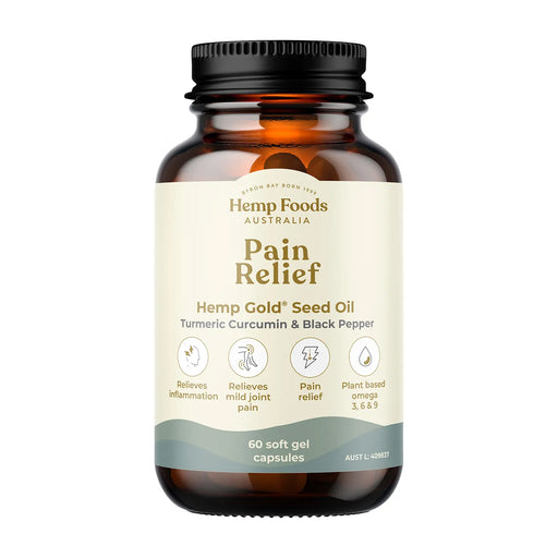 Hemp Foods Australia Pain Relief with Hemp Gold Seed Oil 60 Capsules Wicked NRG