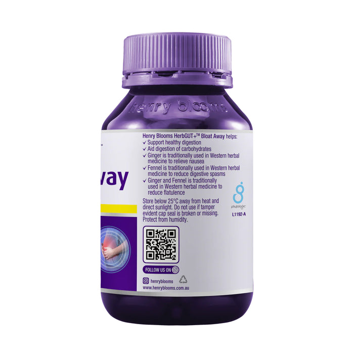 Henry Blooms HerbGUT Bloat Away 60 Capsules, Benefits, Wicked NRG