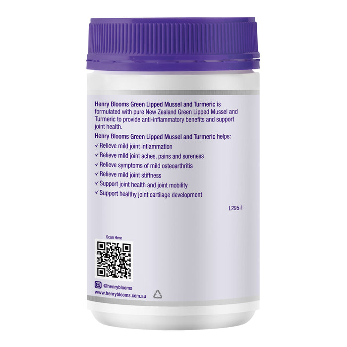 Henry Blooms Green Lipped Mussel and Turmeric 100 capsules Ingredients Wicked NRG