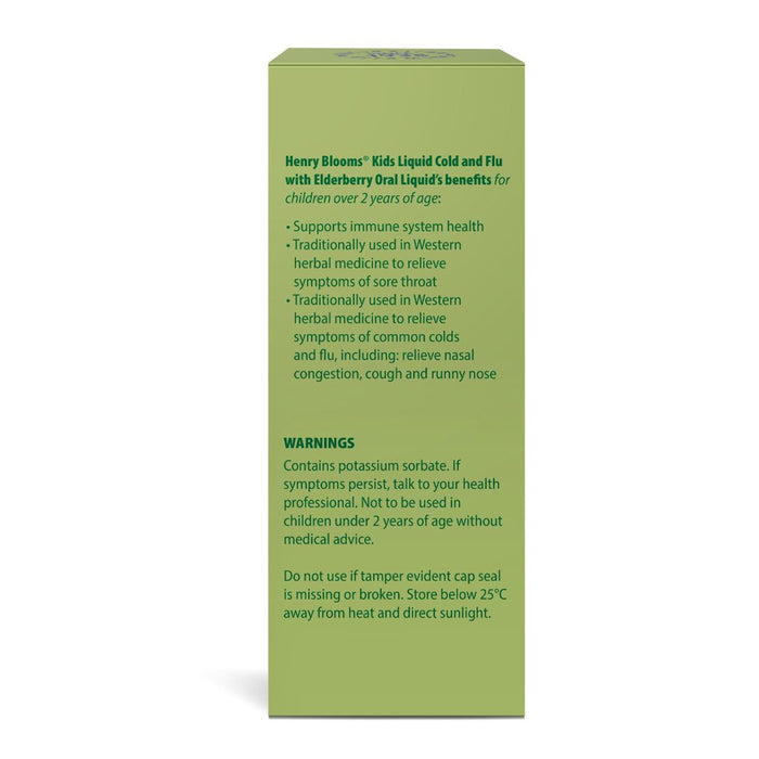 Henry Blooms Kids Liquid Cold And Flu With Elderberry 100 mL Benefits Wicked NRG