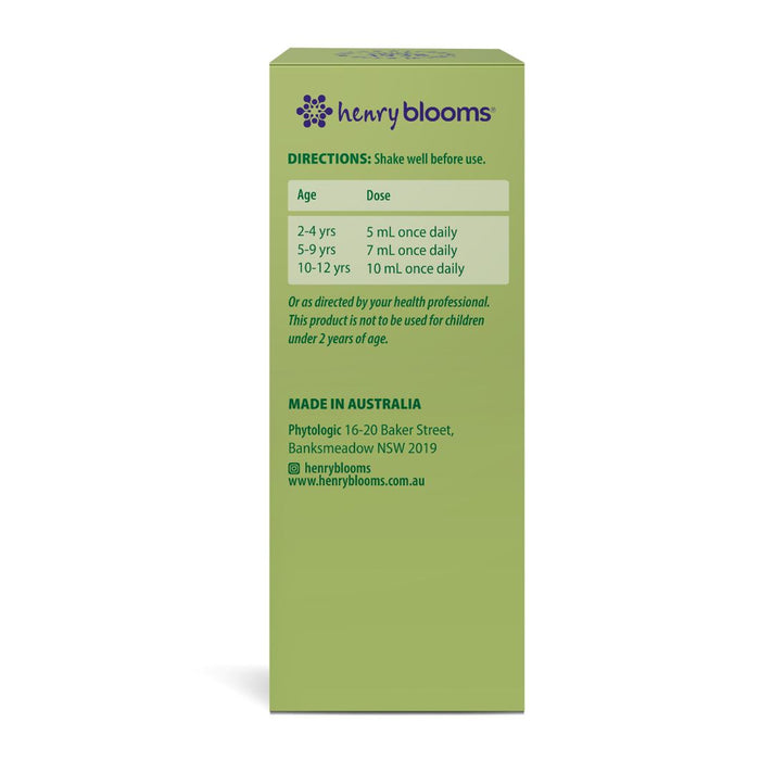 Henry Blooms Kids Liquid Cold And Flu With Elderberry 100 mL Directions Wicked NRG
