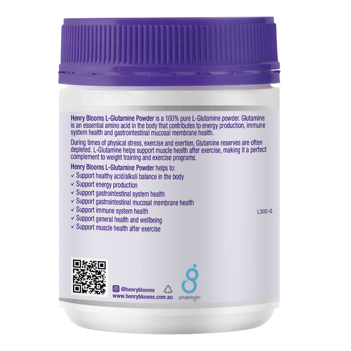 Henry Blooms L-Glutamine, 300 g, Oral Powder, benefits, Wicked NRG Supplements & Nutrition