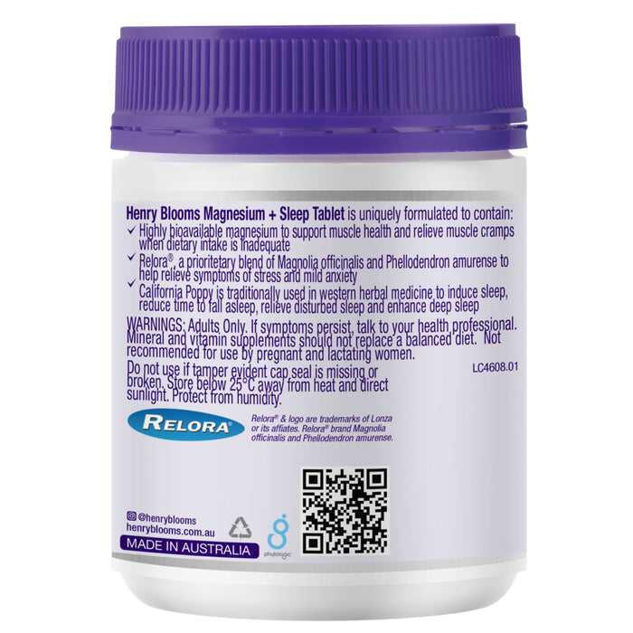 Henry Blooms Magnesium + Sleep 60 Tablets Directions Wicked NRG
