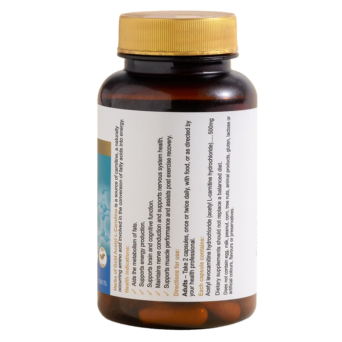 Herbs of Gold Acetyl L-Carnitine 500mg 60 Capsules, Wicked NRG