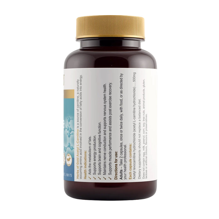 Herbs of Gold Acetyl L-Carnitine 500mg 120 Capsules, Directions, Wicked NRG
