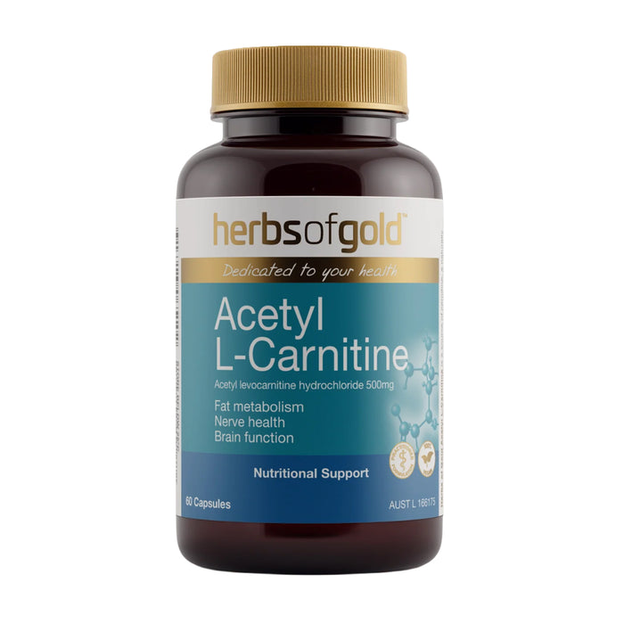 Herbs of Gold Acetyl L-Carnitine 500mg 60 Capsules, Fat Metabolism, Wicked NRG