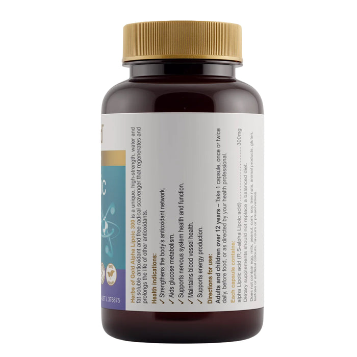 Herbs of Gold, Alpha Lipoic 300, 60 Capsules, Directions, Wicked NRG