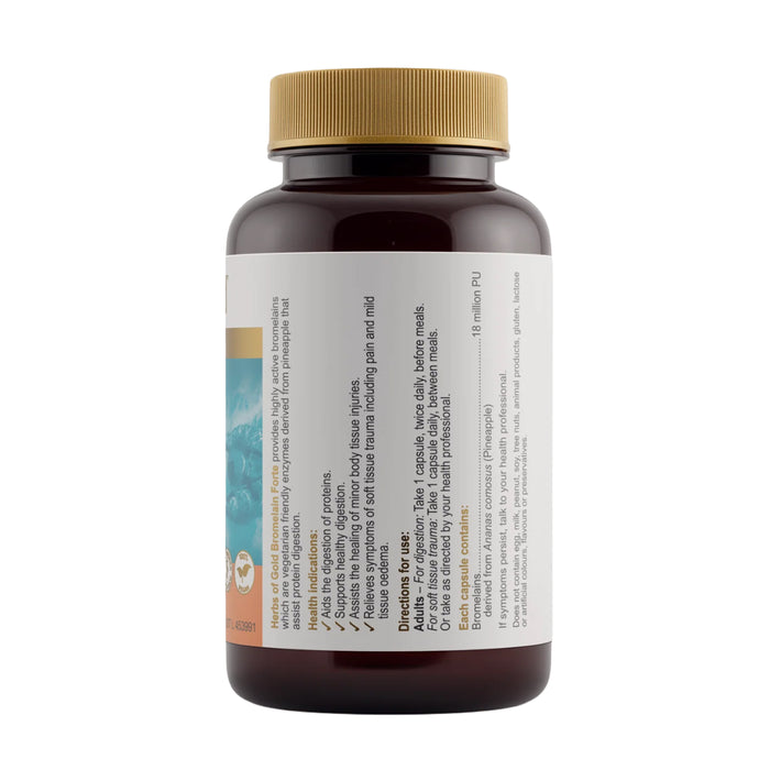 Herbs of Gold Bromelain Forte, 60 Capsules, Nutritional Panel, Wicked NRG Nutrition Store