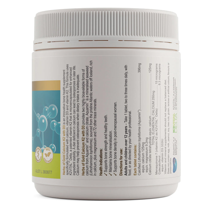 Herbs of Gold Calcium K2 with D3 180 Tablets Ingredients Wicked NRG
