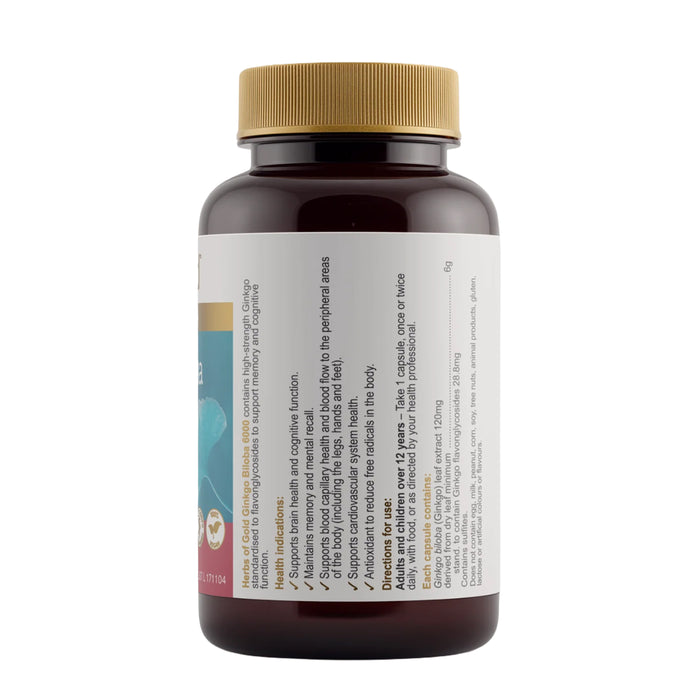 Herbs of Gold, Ginkgo Biloba 6000, 60 Capsules, Directions, Wicked NRG