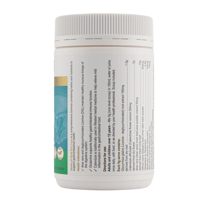 Herbs of Gold, Gut Care, 150grams, Nutritional Panel, Wicked NRG
