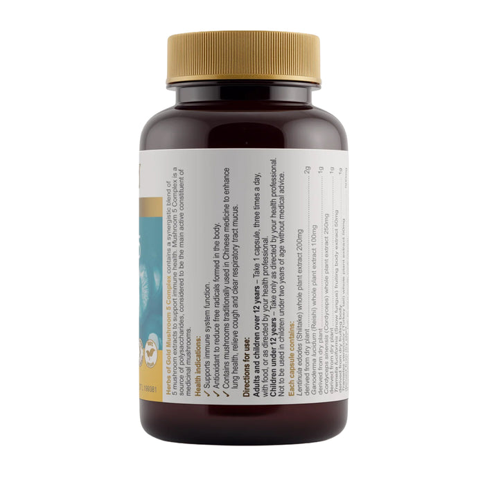 Herbs of Gold Mushroom 5 Complex 60 Capsules Nutritional Panel a Wicked NRG