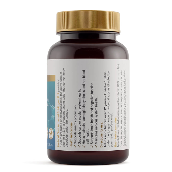 Herbs of Gold Activated Sublingual B12 1000 75 Tablets Nutritional Panel Wicked NRG