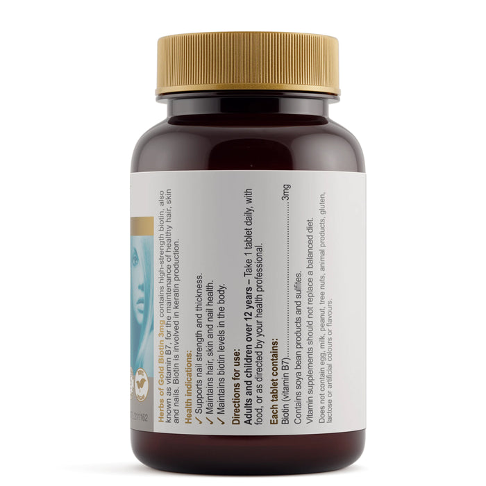 Herbs of Gold Biotin 3mg 60 Tablets Nutritional Panel Wicked NRG