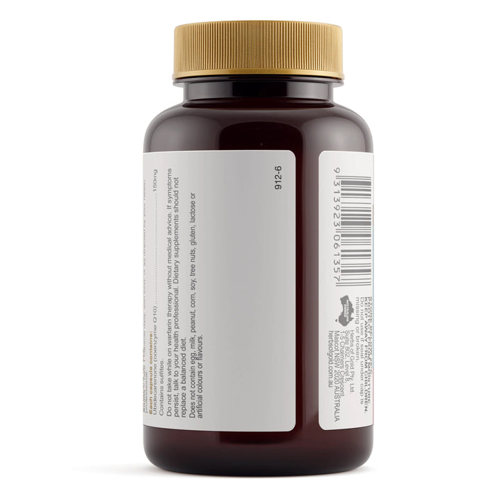 Herbs of Gold CoQ10 150mg 60 Capsules Nutritional Panel a Wicked NRG