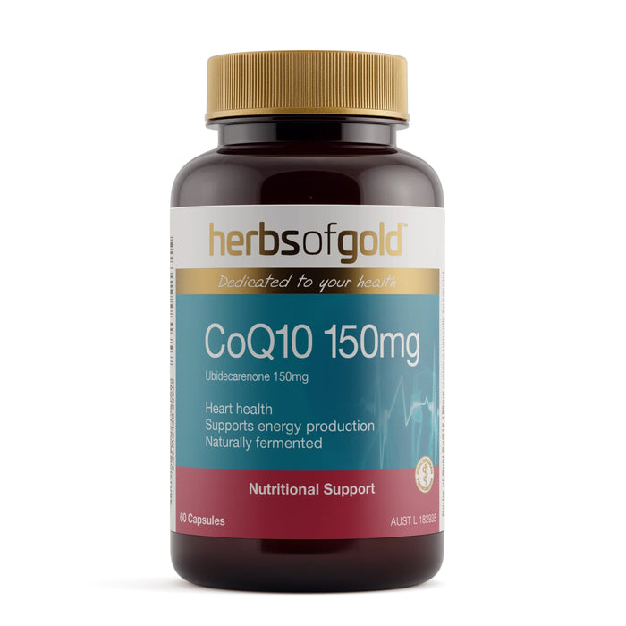 Herbs of Gold CoQ10 150mg 60 Capsules Nutritional Panel Wicked NRG