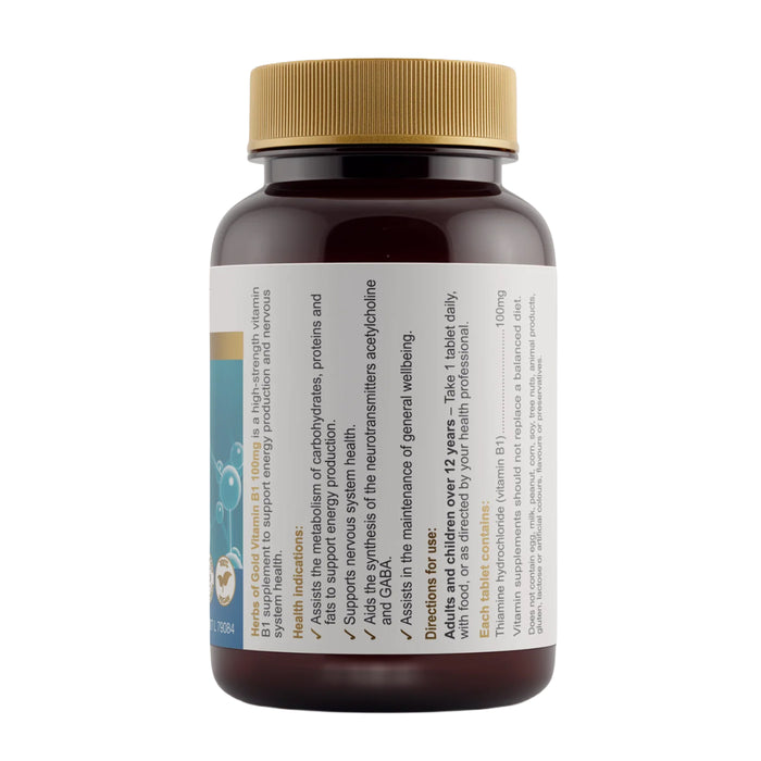 Herbs of Gold Vitamin B1 100mg, 100 Tablets, Benefits, Wicked NRG