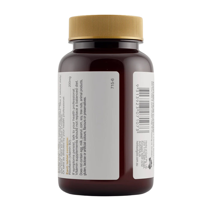 Herbs of Gold Vitamin B2 200mg 60 Tablets Nutritional Panel a Wicked NRG