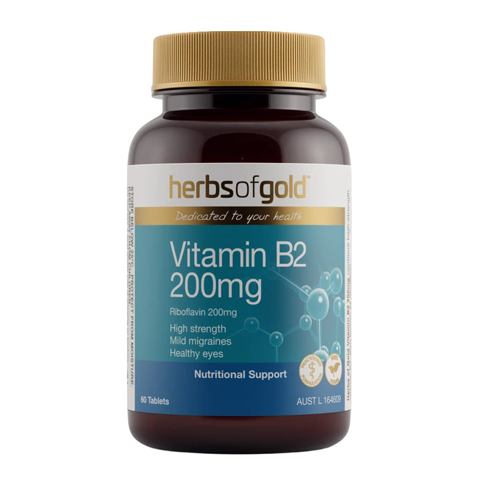 Herbs of Gold Vitamin B2 200mg 60 Tablets Wicked NRG