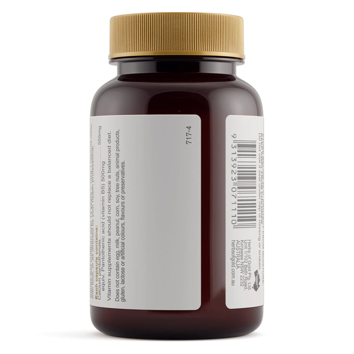 Herbs of Gold Vitamin B5 500mg 60 Capsules Nutritional Panel Wicked NRG