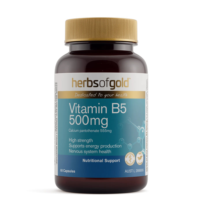 Herbs of Gold Vitamin B5 500mg 60 Capsules Wicked NRG