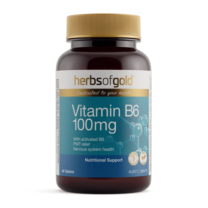Herbs of Gold Vitamin B6 100mg 60 Tablets Wicked NRG