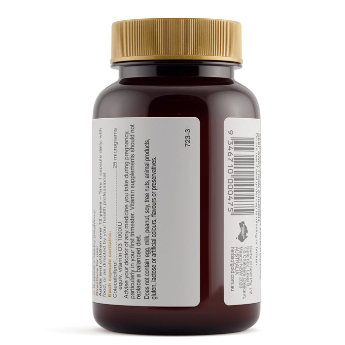 Herbs of Gold Vitamin D3 1000 120 Capsules Nutritional Panel Wicked NRG