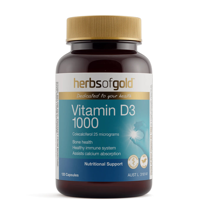 Herbs of Gold Vitamin D3 1000 120 Capsules Wicked NRG