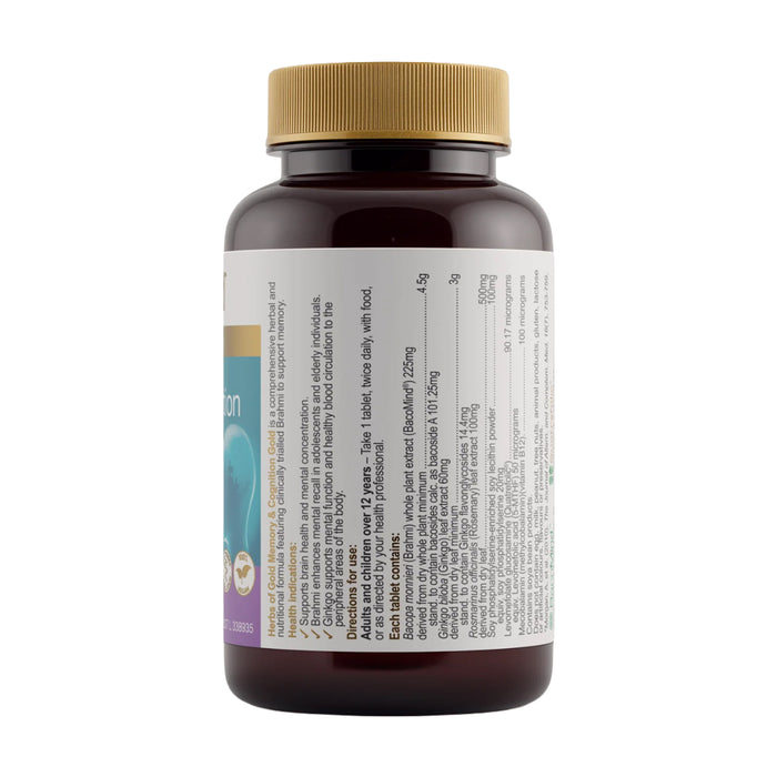 Herbs of Gold, Memory & Cognition Gold 60 Tablets Nutritional Panel Wicked NRG