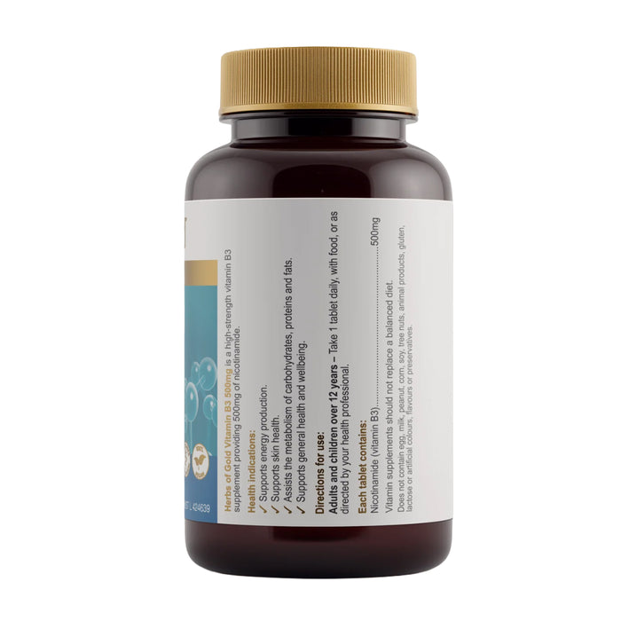 Herbs of Gold, Vitamin B3 500mg 60 Tablets Nutritional Panel Wicked NRG