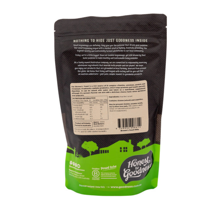 Honest To Goodness Brewer's Yeast 350g Nutritional Panel Wicked NRG