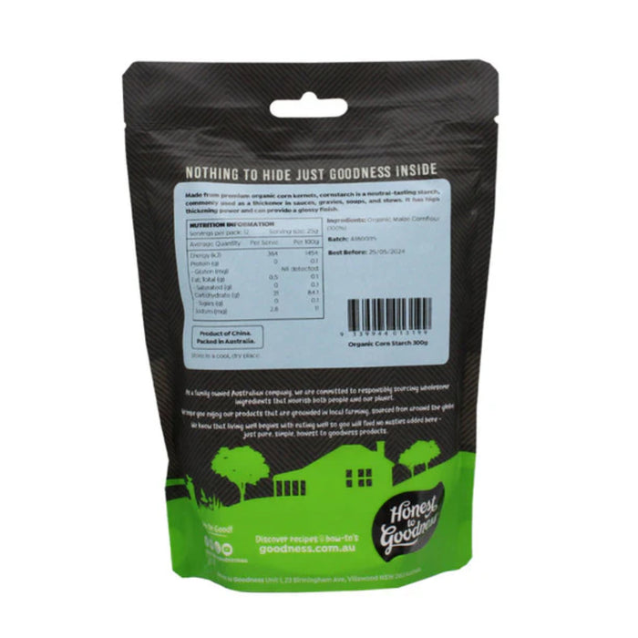 Honest To Goodness Organic Corn Starch 300g Nutritional Panel, Wicked NRG