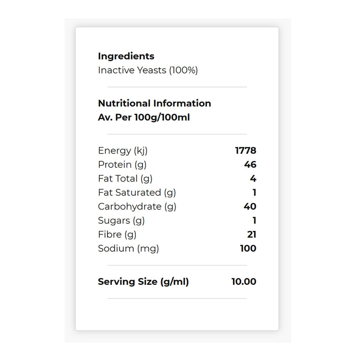 Honest To Goodness Brewer's Yeast 350g Nutritional Panel a Wicked NRG