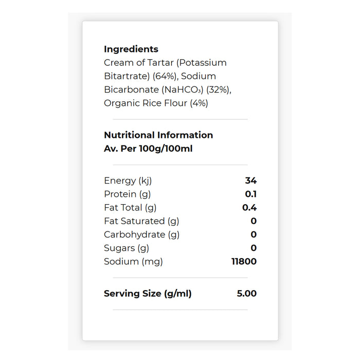 Honest to Goodness Baking Powder - Aluminium Free 300g Ingredients  Wicked NRG