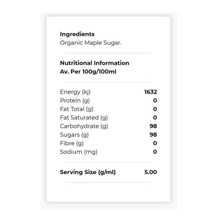 Honest to Goodness Organic Maple Sugar 150g Ingredients Wicked NRG