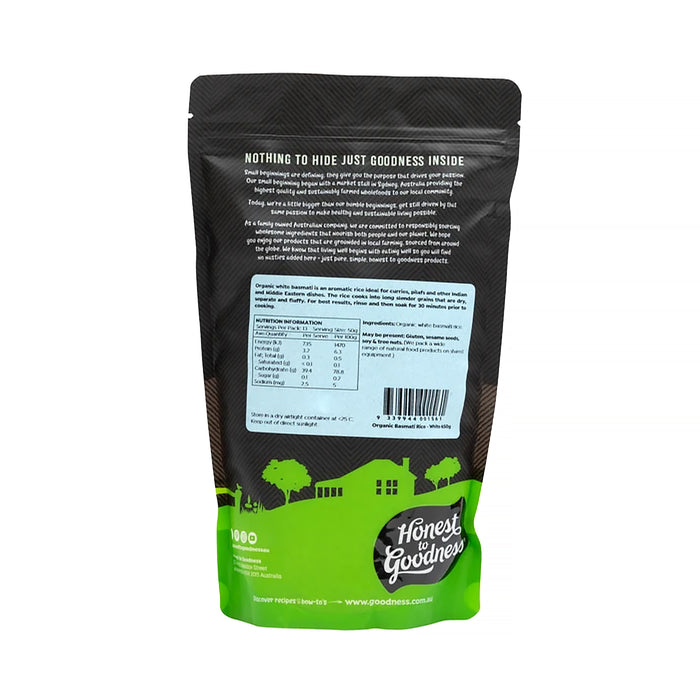 Honest to Goodness Organic White Basmati Rice 650g Nutritional Panel Wicked NRG