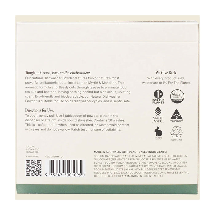 Koala Eco Dishwasher Powder Lemon Myrtle & Mandarin 1kg Directions Wicked NRG