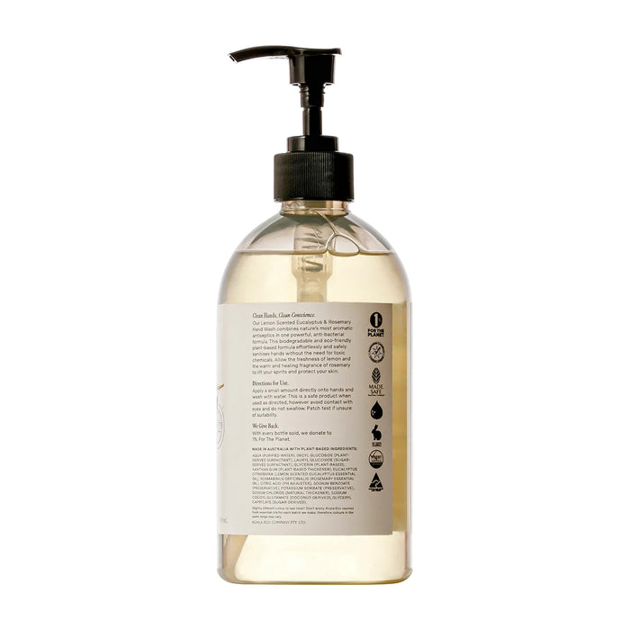 Koala Eco Hand Wash Lemon Scented Eucalyptus & Rosemary 500ml Ingredients Wicked NRG