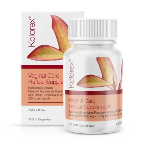 Kolorex Vaginal Care Herbal Supplement Box & Bottle Front