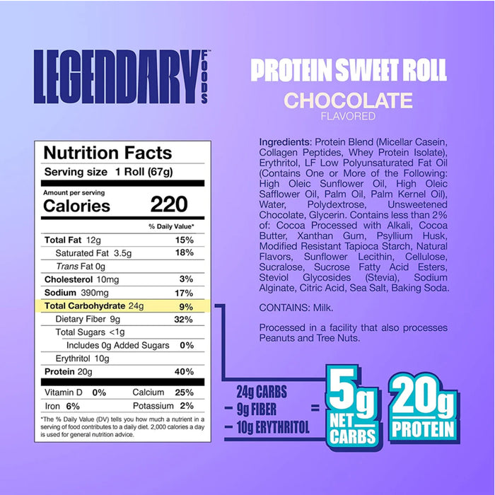 Legendary Foods Chocolate Protein Sweet Roll 63 Grams Ingredients a Wicked NRG