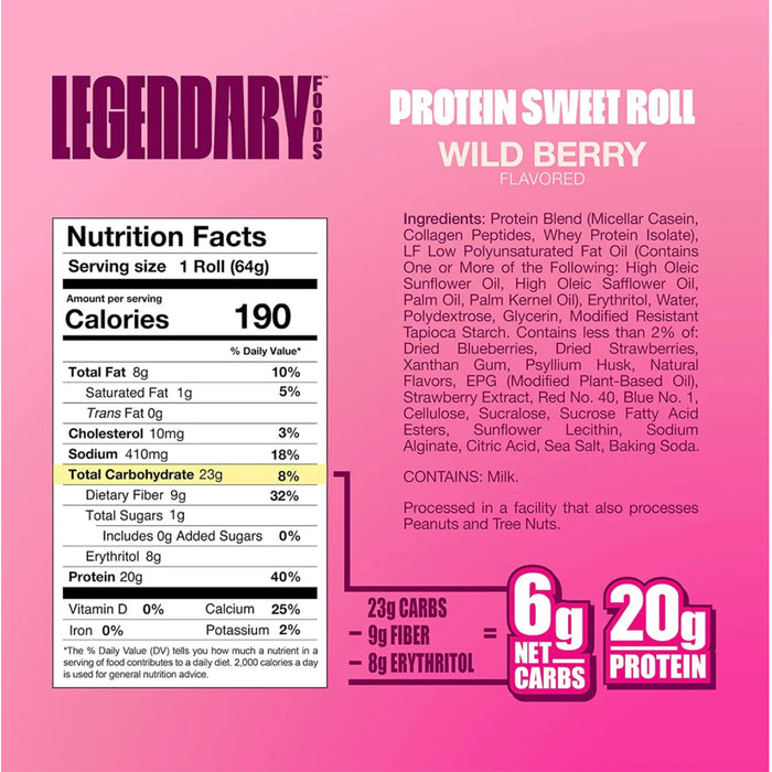 Legendary Foods Wild Berry Protein Sweet Roll 63 Grams Ingredients Wicked NRG