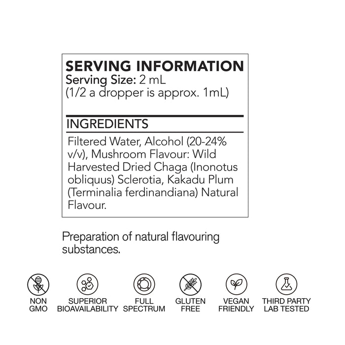 Life Cykel Chaga Mushroom Extract Nutritional Panel Wicked NRG