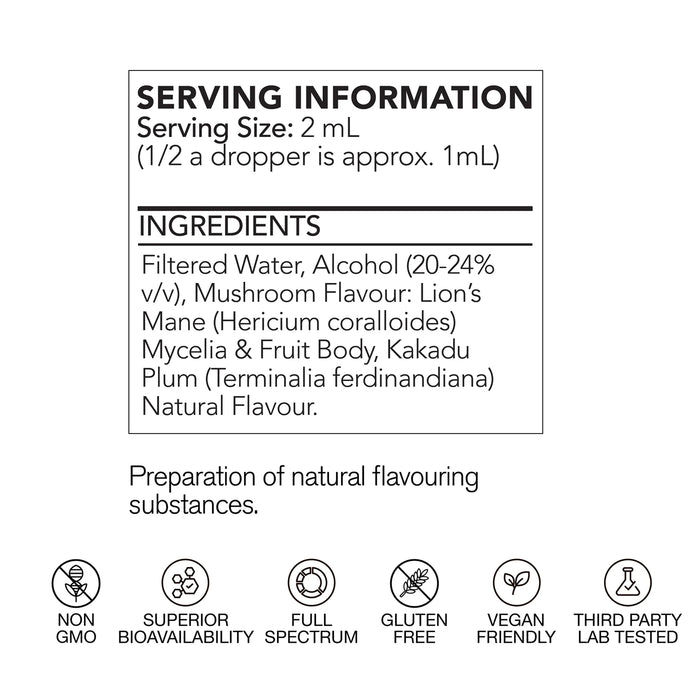 Life Cykel  Lion's Mane Mushroom Extract 60ml Nutritional Panel Wicked NRG