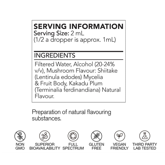 Life Cykel Shiitake Mushroom Extract 60ml Nutritional Panel Wicked NRG