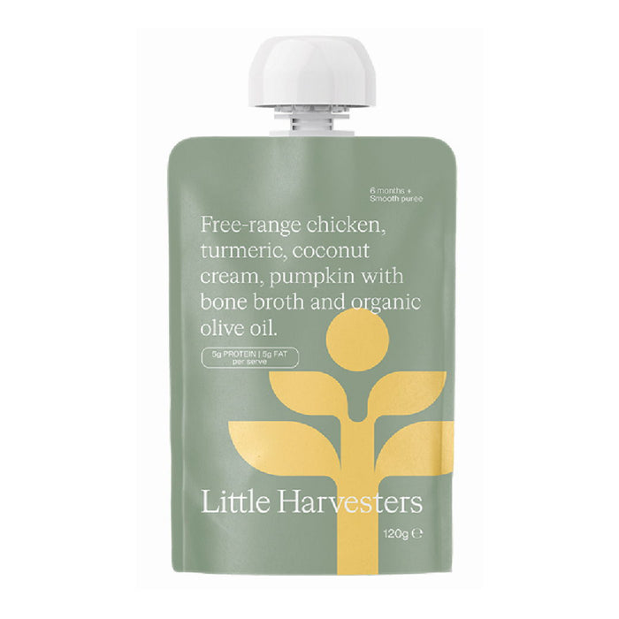 Little Harvesters Puree Pouch - Free-range chicken, turmeric, coconut cream, pumpkin bone broth olive oil 120g Wicked NRG